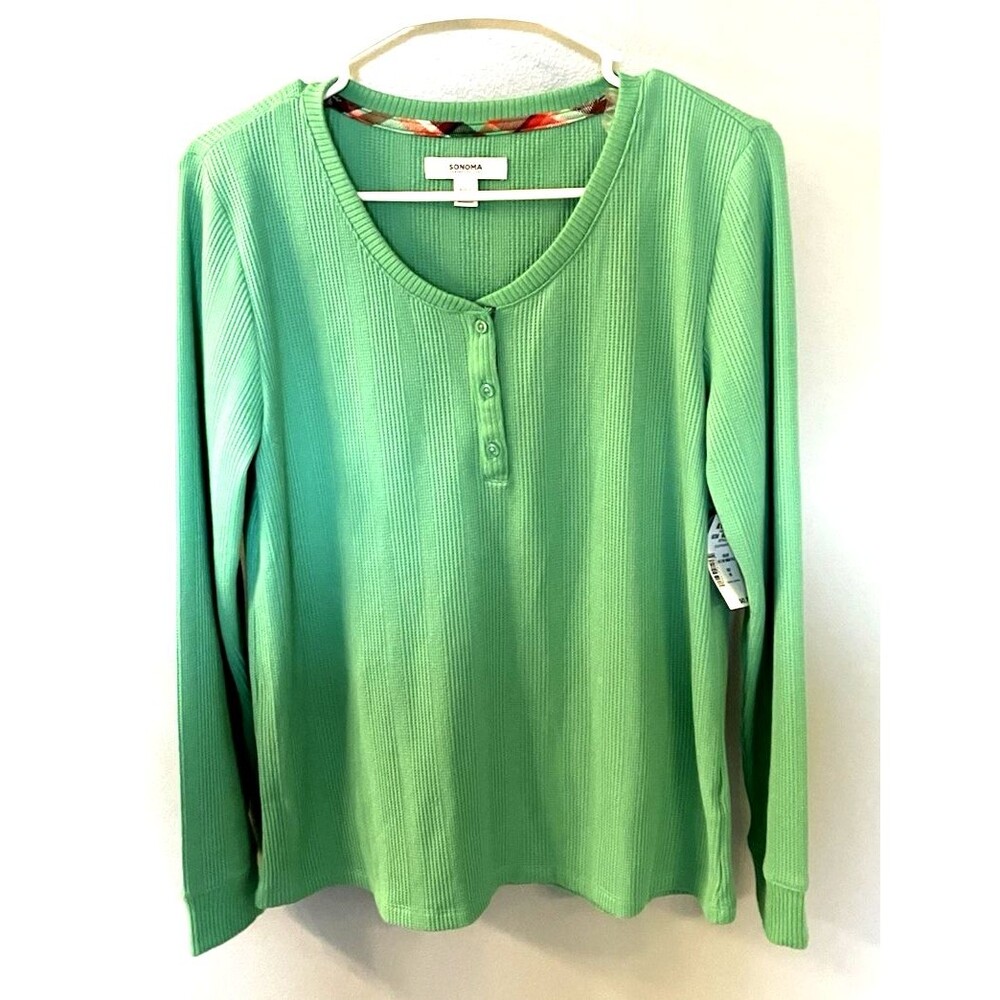Sonoma Womens Sleepwear Green Button Up Top Size XS NWT